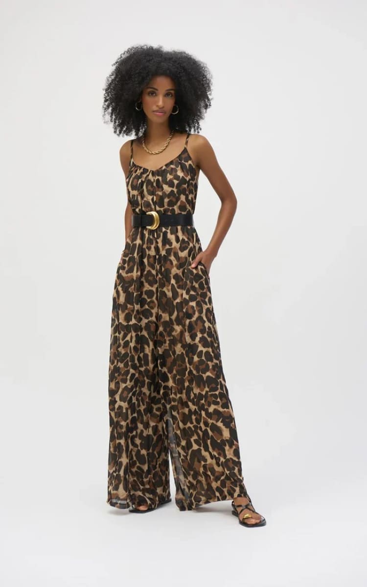 Joseph Ribkoff- Chiffon Animal Print Wide Leg Jumpsuit