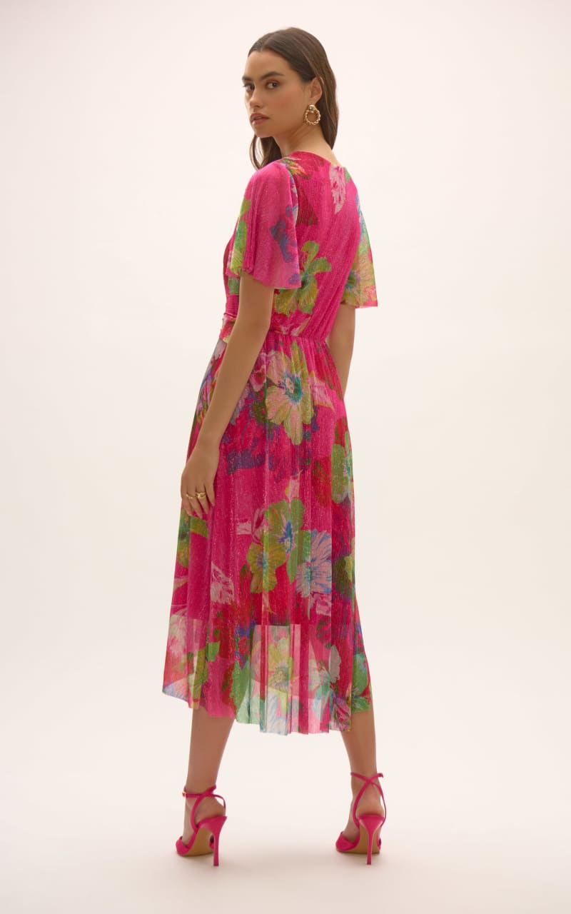 Joseph Ribkoff- Crinkle and Mesh Floral Print Fit Flare