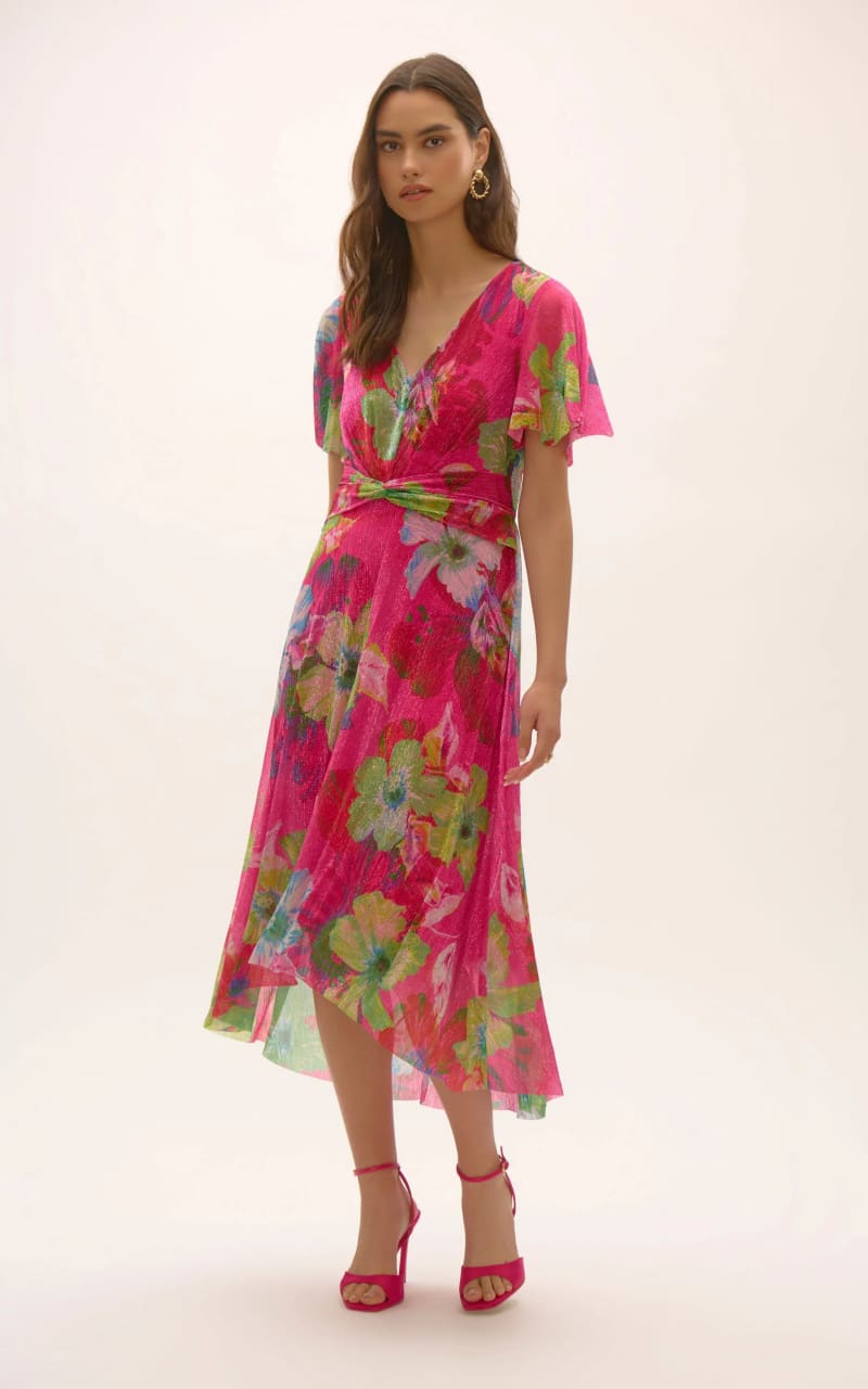 Joseph Ribkoff- Crinkle and Mesh Floral Print Fit Flare