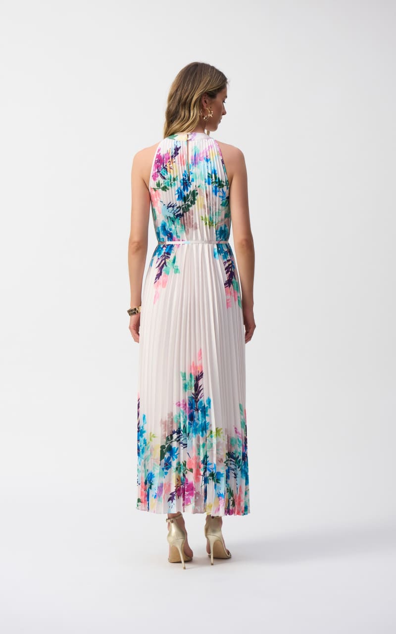 Joseph Ribkoff- Pleated Satin Floral Print Maxi Dress