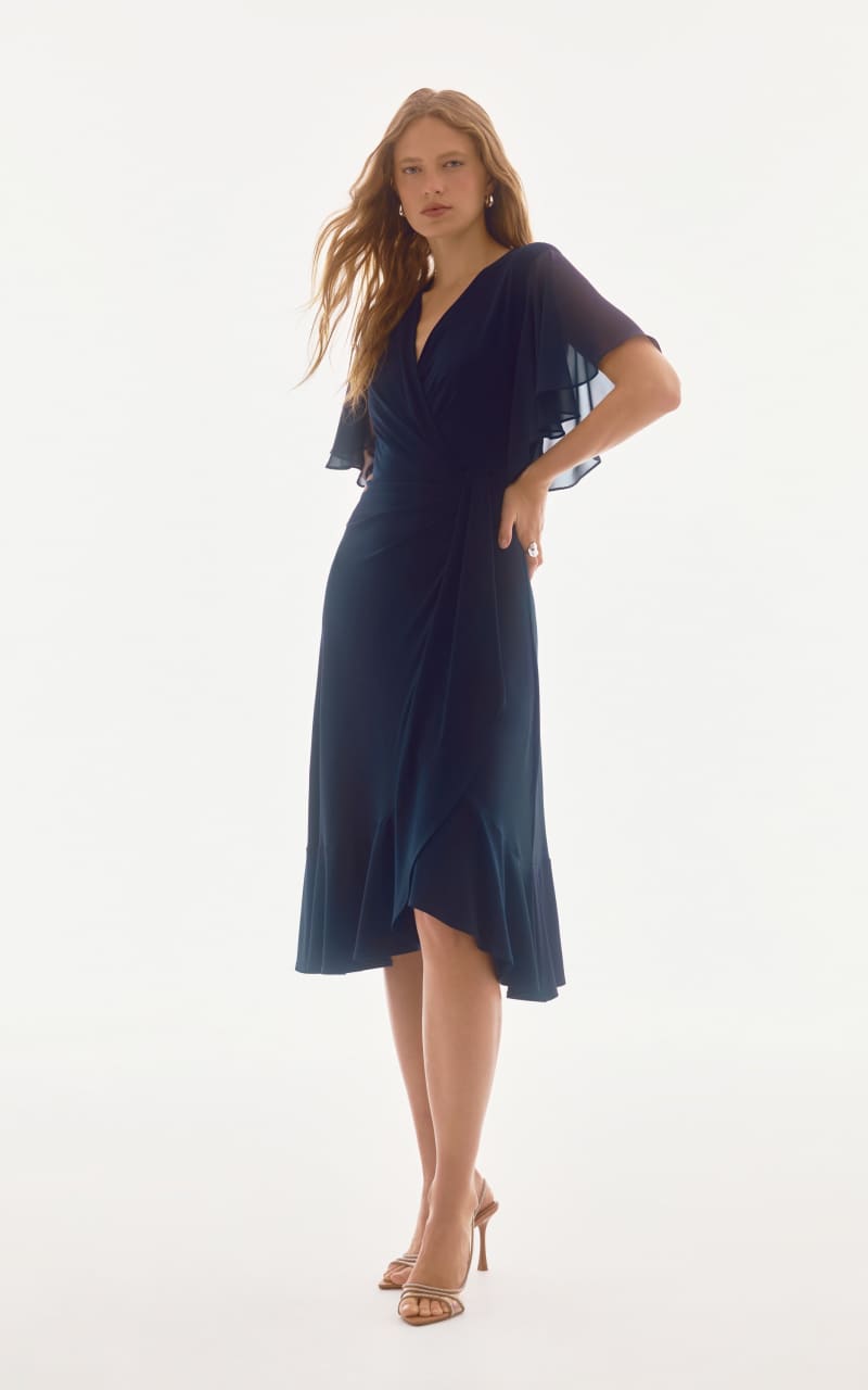 Joseph Ribkoff- Signature Silky Knit And Chiffon Flowy Wrap