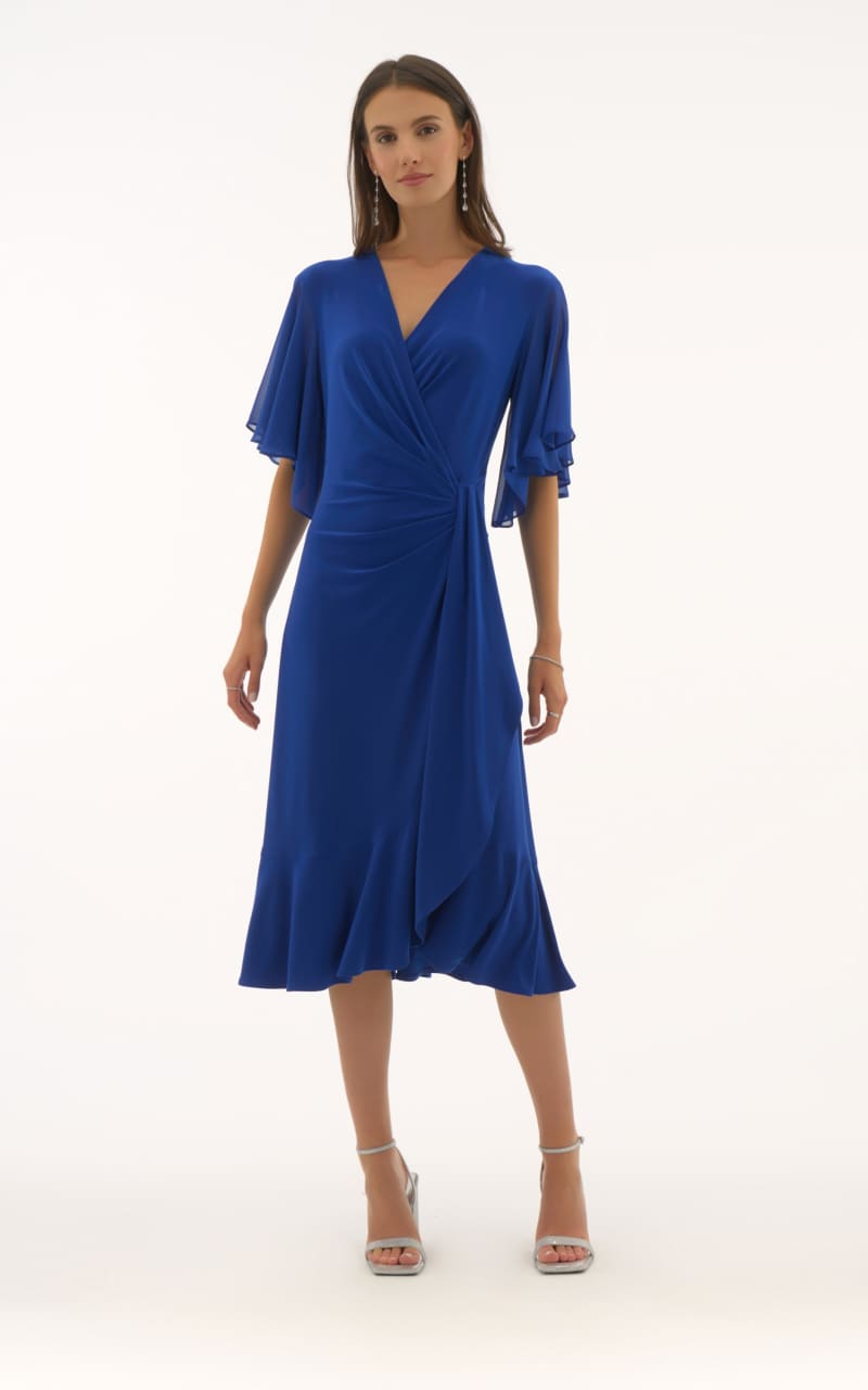 Joseph Ribkoff- Silky Knit And Chiffon Flowy Wrap Dress