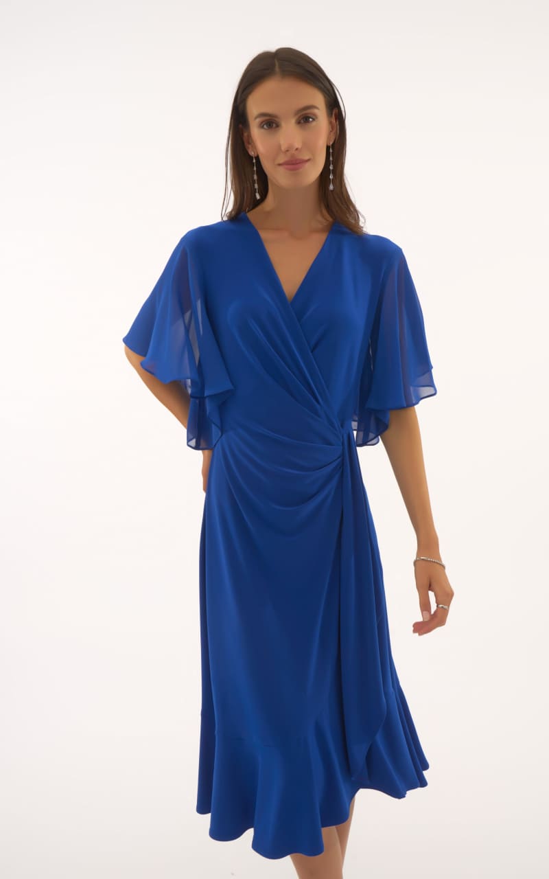 Joseph Ribkoff- Silky Knit And Chiffon Flowy Wrap Dress