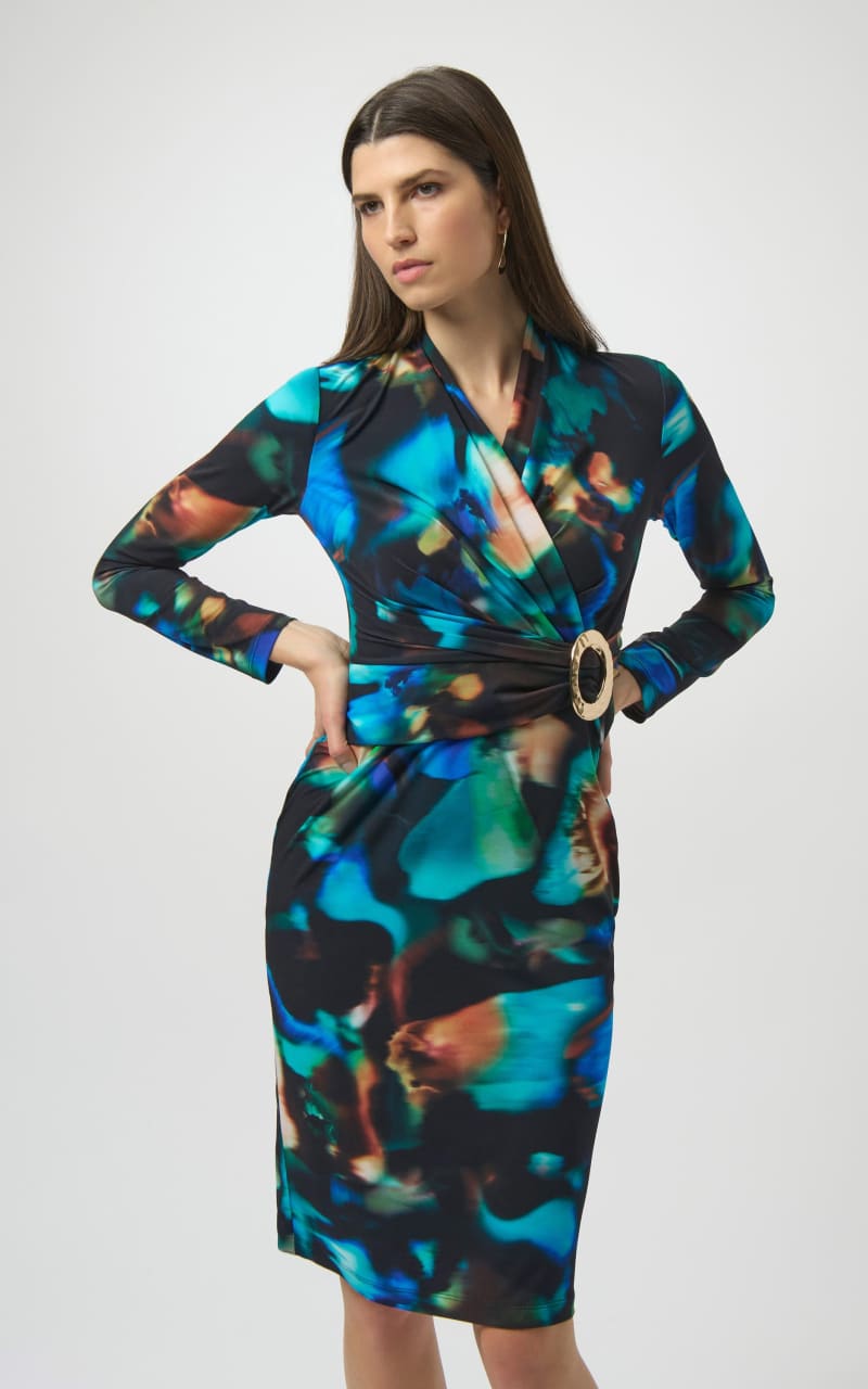 Joseph Ribkoff- Silky Knit Abstract Print Wrap Dress - DRESS