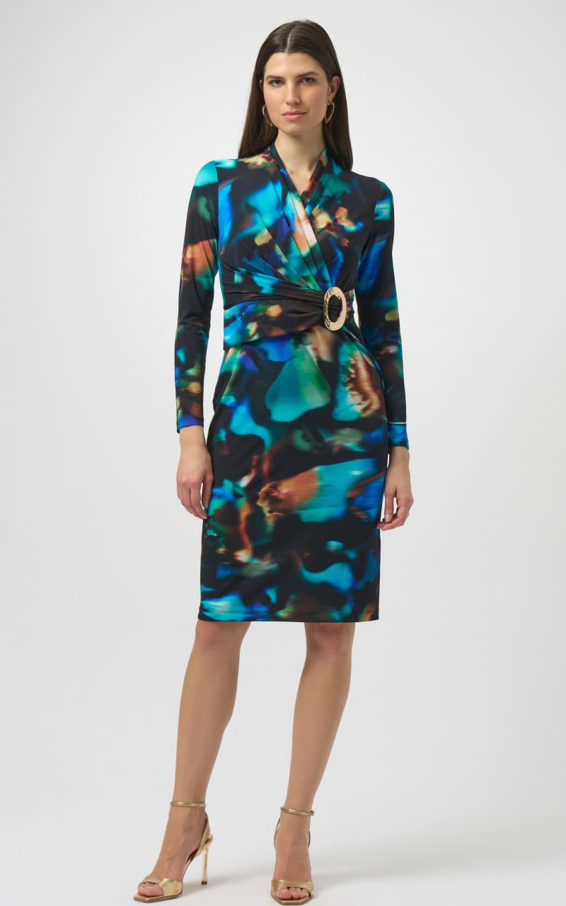 Joseph Ribkoff- Silky Knit Abstract Print Wrap Dress - DRESS