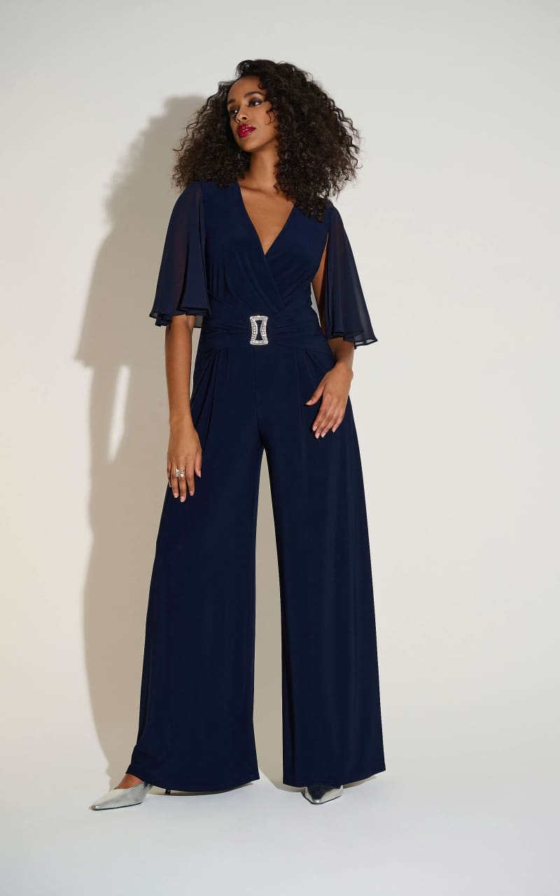 Joseph Ribkoff- Silky Knit & Chiffon Wide Leg Jumpsuit