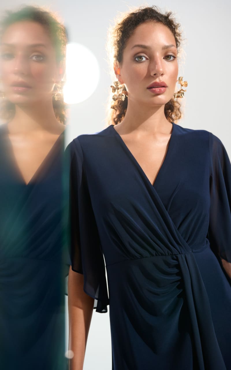 Joseph Ribkoff- Silky Knit Fit and Flare Dress with Chiffon