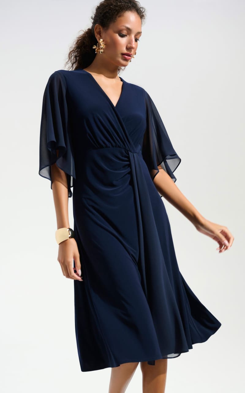 Joseph Ribkoff- Silky Knit Fit and Flare Dress with Chiffon