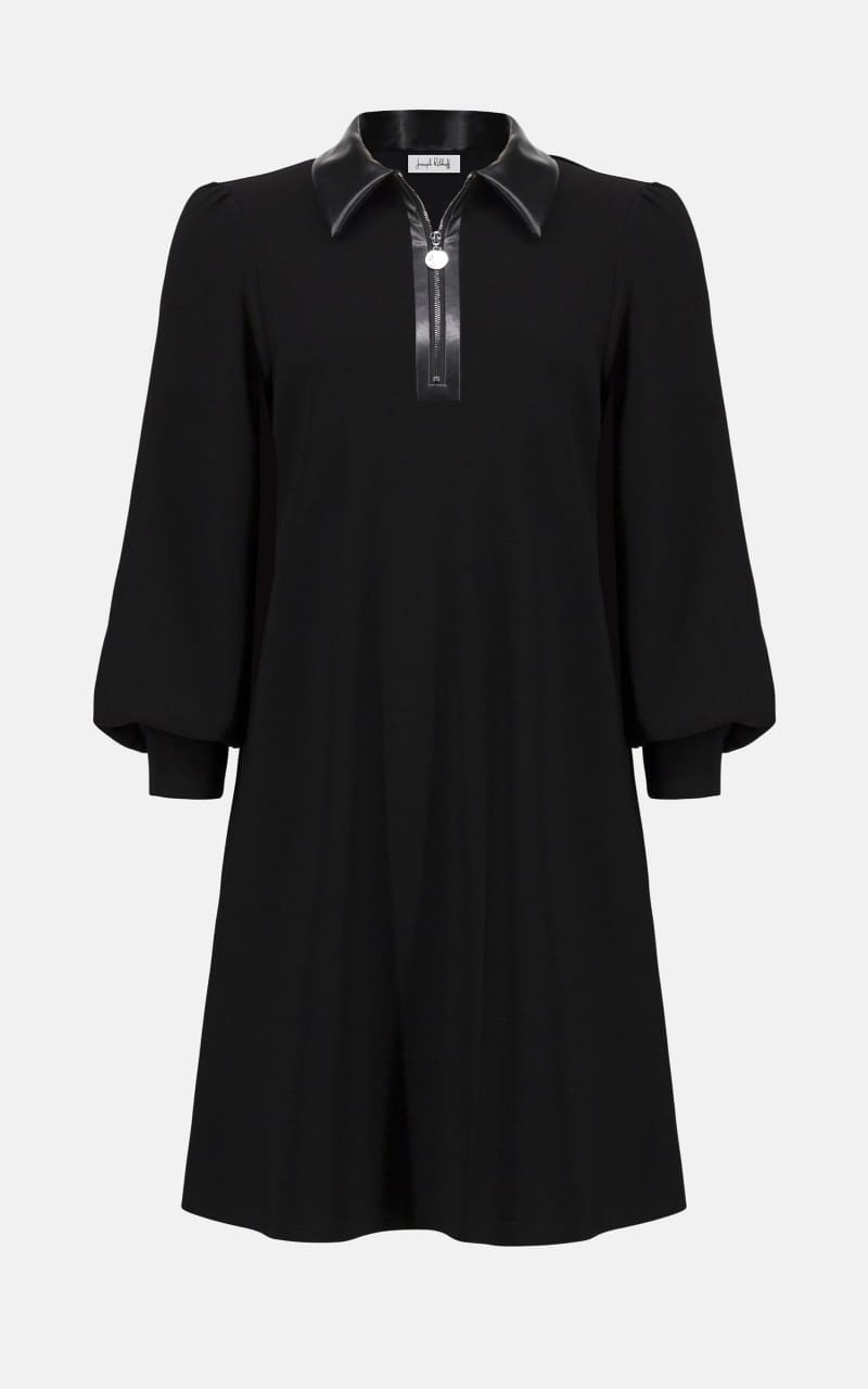 Joseph Ribkoff- Silky Knit & Leatherette Trapeze Dress