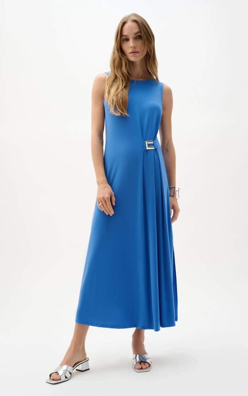 Joseph Ribkoff- Silky Knit Trapeze Dress With Buckle Detail