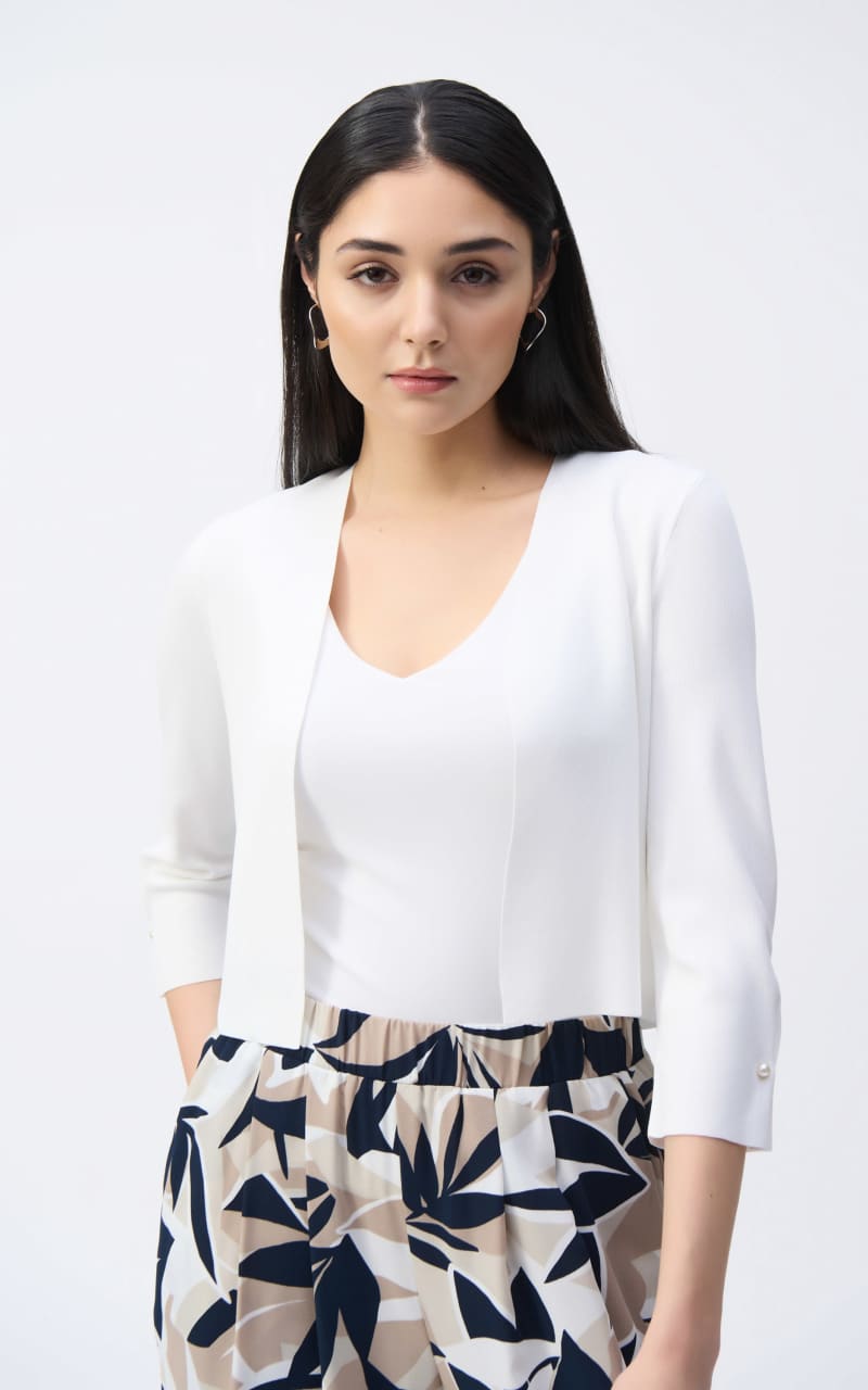 Joseph Ribkoff Sweater Knit Cover Up with Pearl Ornament