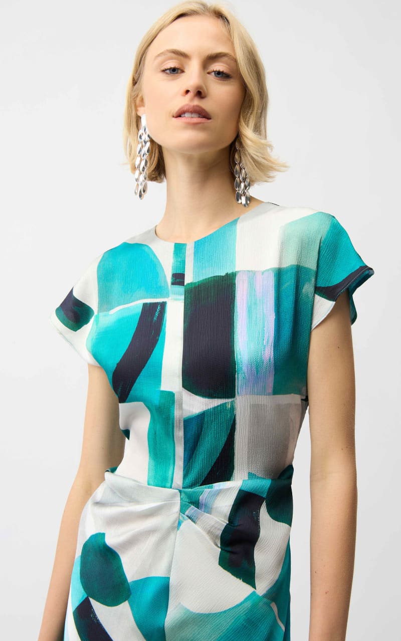 Joseph Ribkoff- Textured Satin Geometric Print Fit
