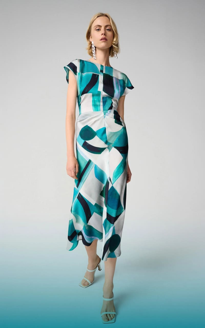 Joseph Ribkoff- Textured Satin Geometric Print Fit