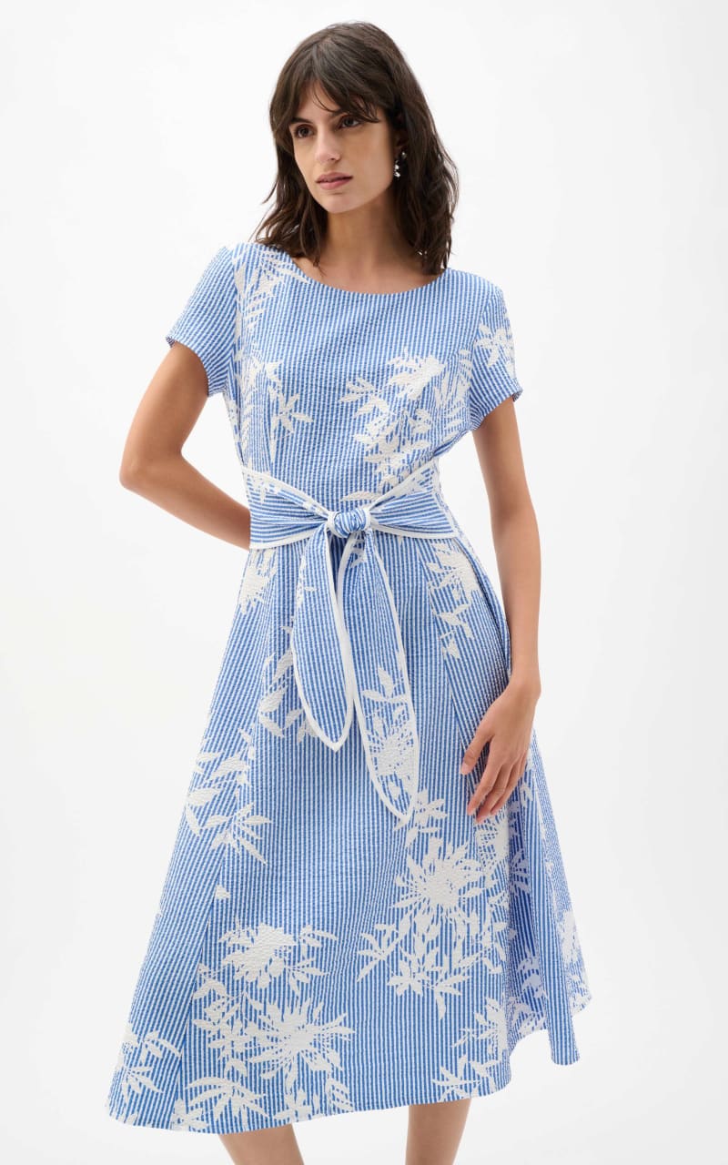 Joseph Ribkoff- Woven Seersucker Floral Print Fit And Flare