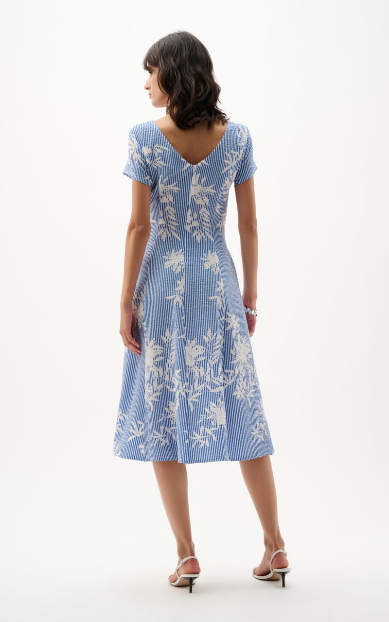 Joseph Ribkoff- Woven Seersucker Floral Print Fit And Flare