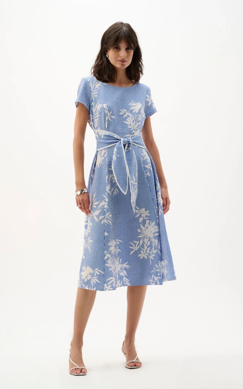 Joseph Ribkoff- Woven Seersucker Floral Print Fit And Flare