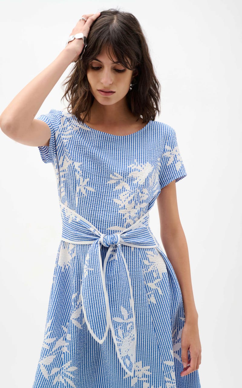 Joseph Ribkoff- Woven Seersucker Floral Print Fit And Flare