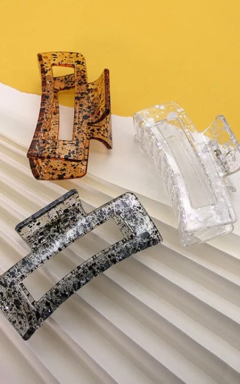 JOSSLYN- Rectangle Clear Speckle Hair Claw Clips