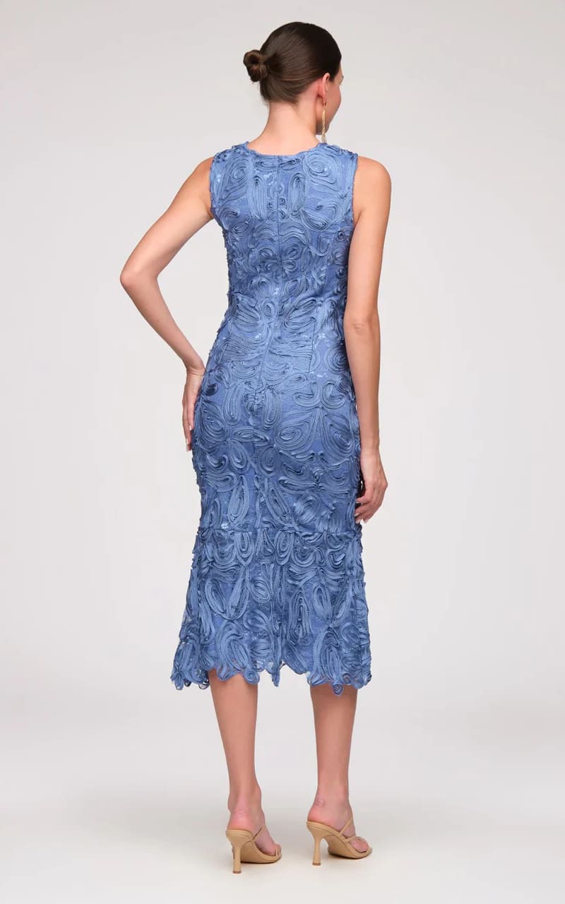 JS Collections- Meli Soutache Tea Length Dress in Azure