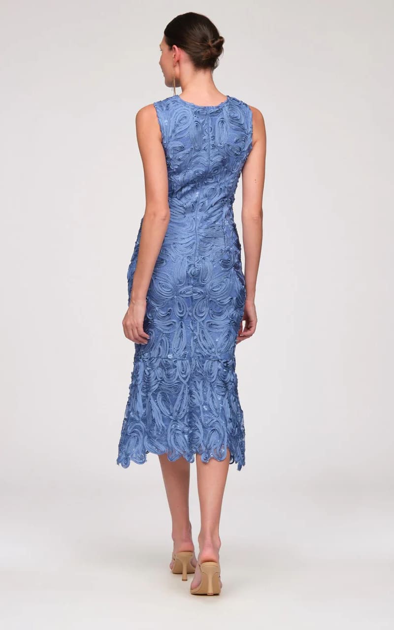 JS Collections- Meli Soutache Tea Length Dress in Azure