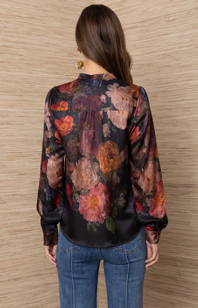 Hale Bob- Dania Floral Button Up Blouse in Black
