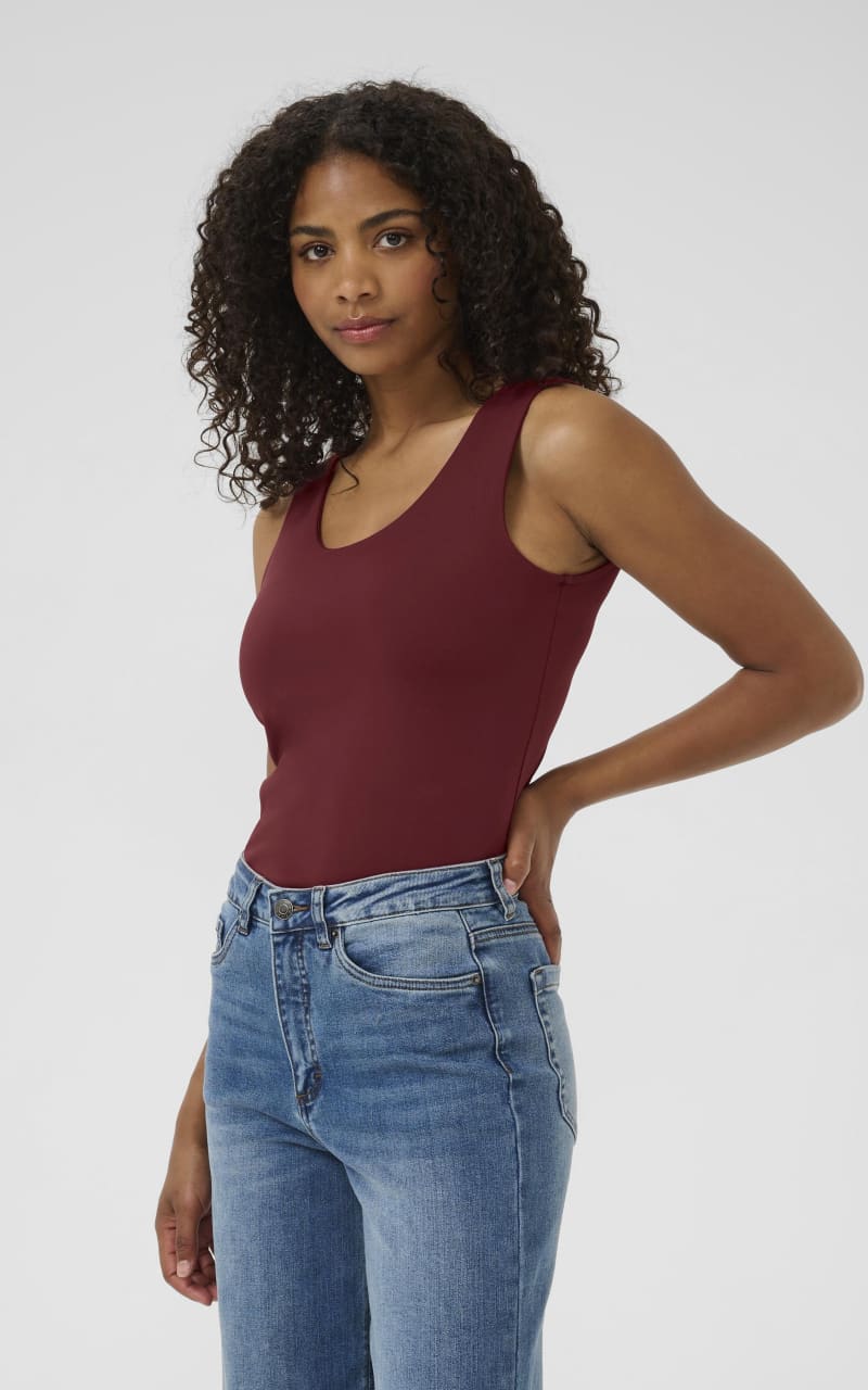 Kaffe- Arina Sleeveless Blouse in Windsor Wine - Blouses &