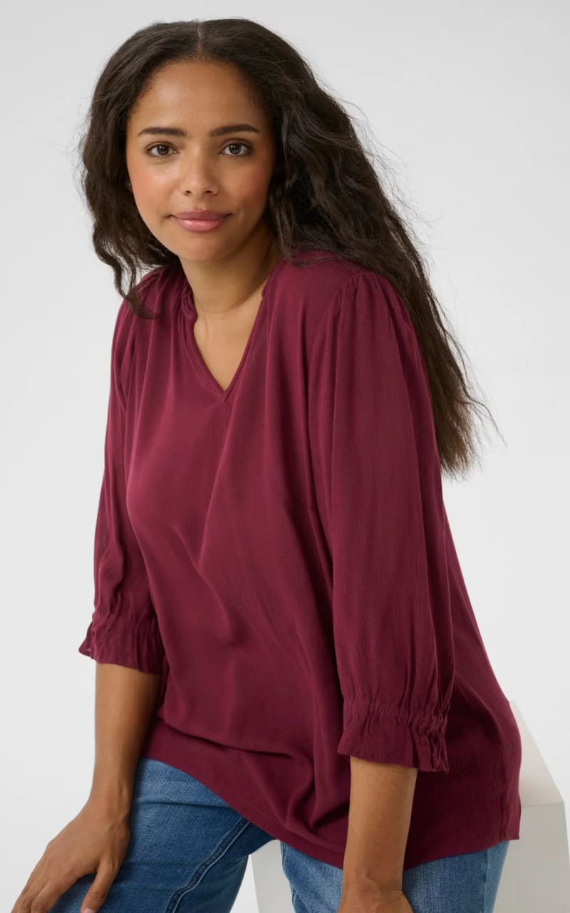 Kaffe Curve- Kiv Ami Blouse in Windsor Wine - Blouses & Tops