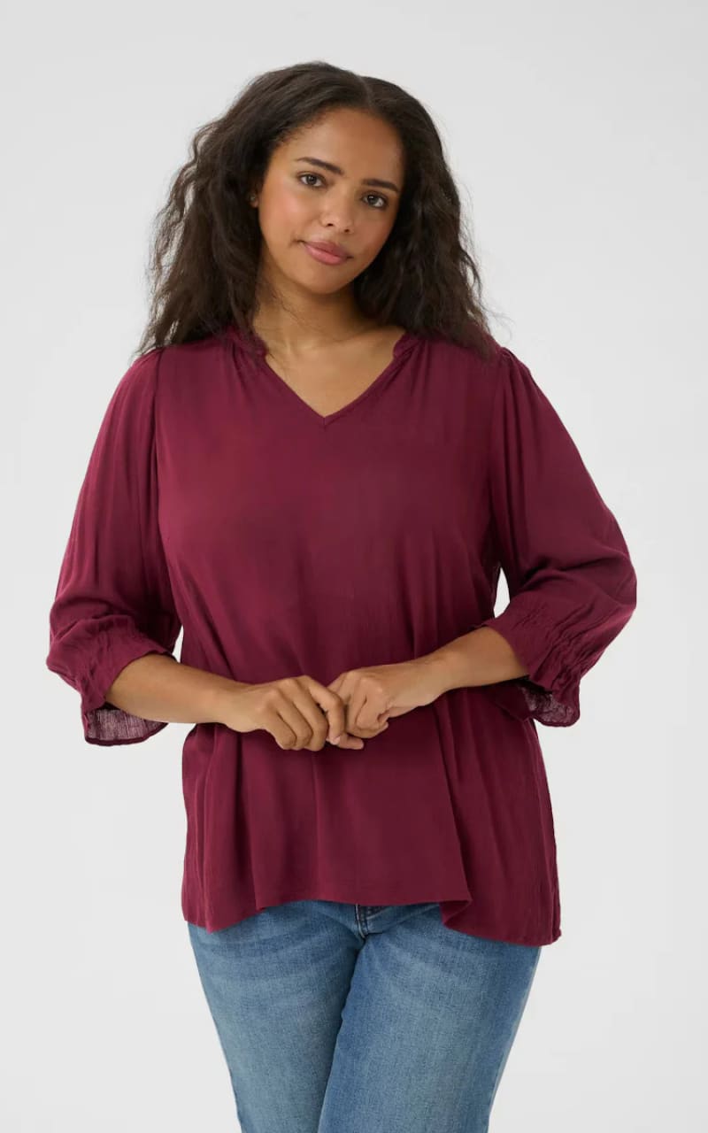 Kaffe Curve- Kiv Ami Blouse in Windsor Wine - Blouses & Tops
