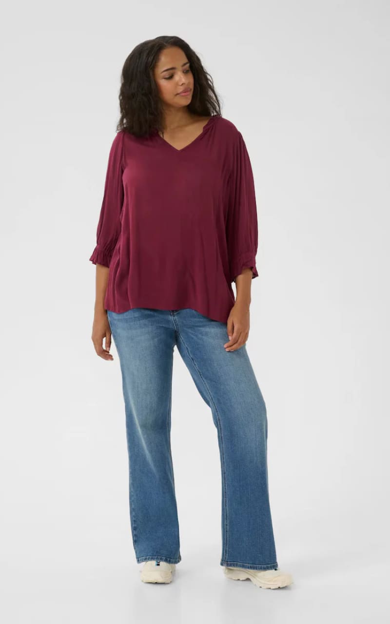 Kaffe Curve- Kiv Ami Blouse in Windsor Wine - Blouses & Tops