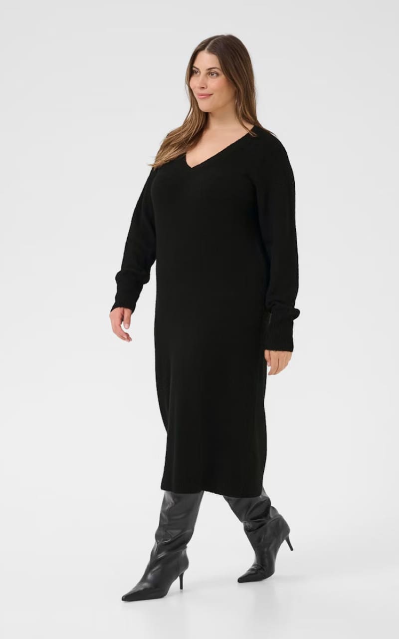Kaffe Curve- Niela Sweater Dress in black Deep - DRESS
