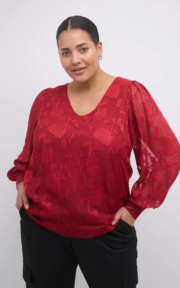 Kaffe Curve - Tulle Blouse in Sun-Dried Tomato