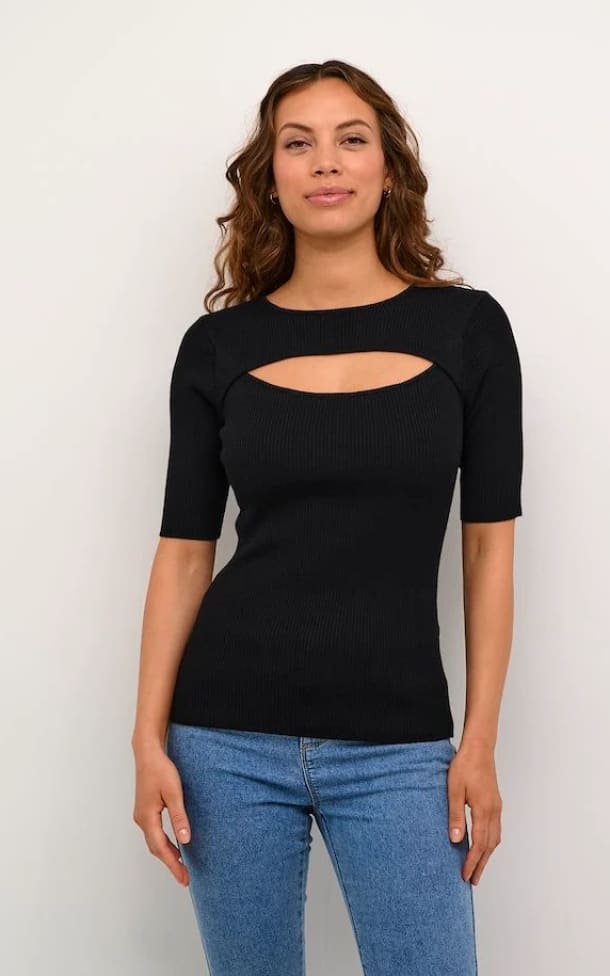 Kaffe- Amalie Cutout Top - Black / XS - Shirts & Tops