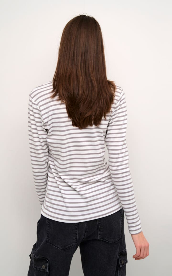 Kaffe- Liddy Striped Long Sleeve in Chalk/ Grey Fuschia