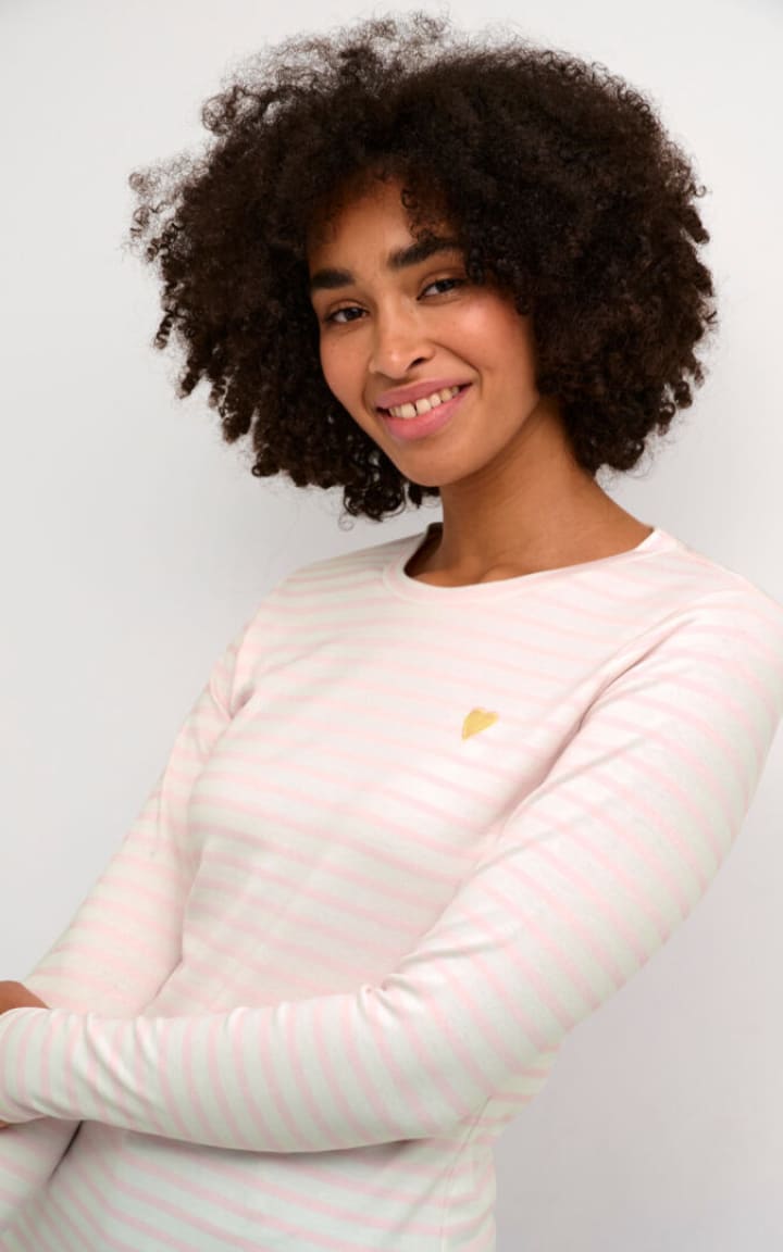 Kaffe- Liddy Striped Long Sleeve in Chalk/Pink Mist