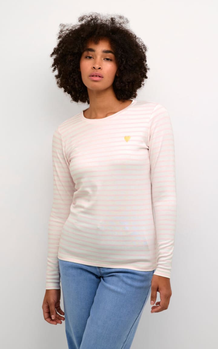 Kaffe- Liddy Striped Long Sleeve in Chalk/Pink Mist