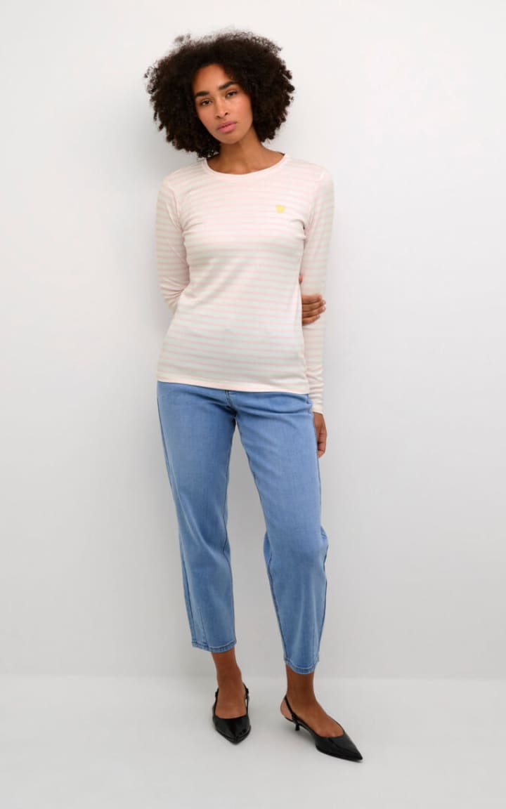 Kaffe- Liddy Striped Long Sleeve in Chalk/Pink Mist