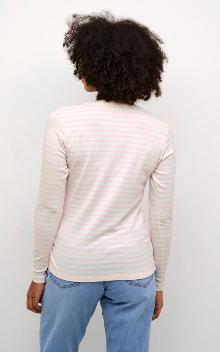 Kaffe- Liddy Striped Long Sleeve in Chalk/Pink Mist