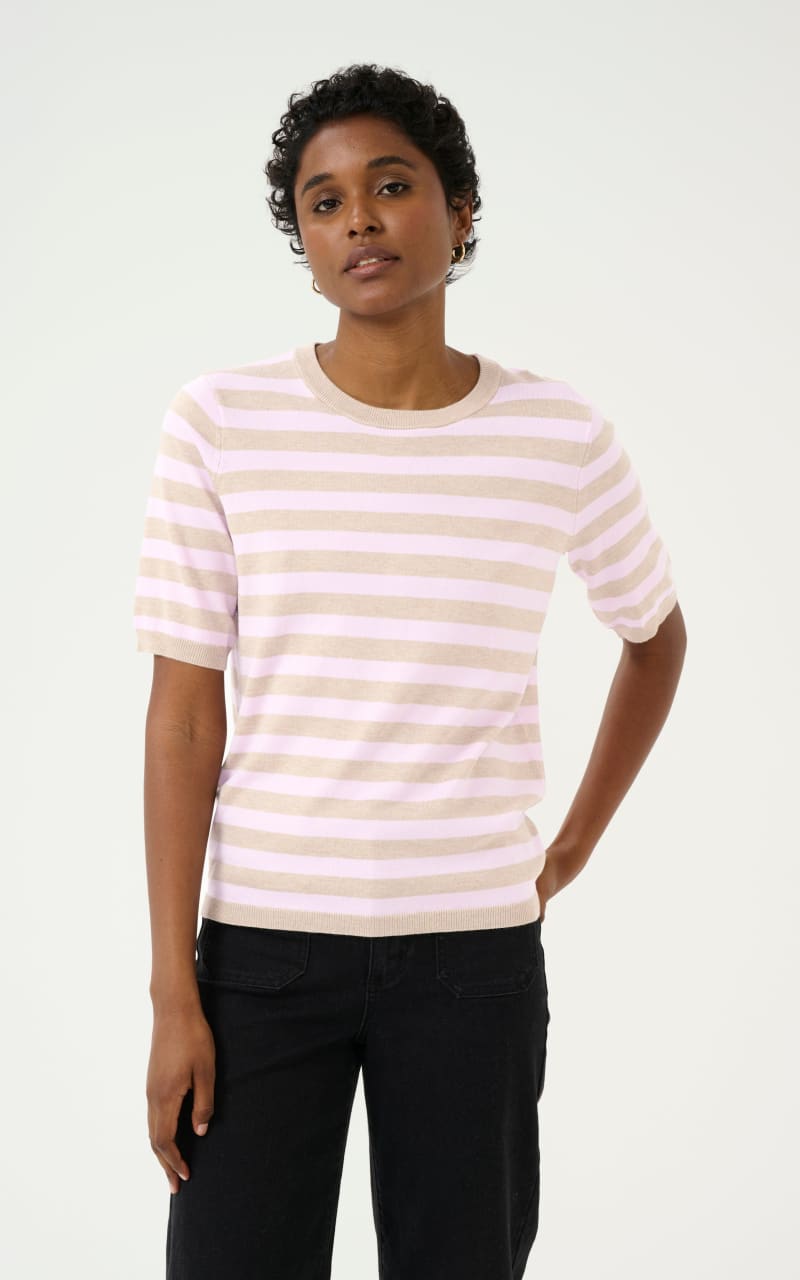 Kaffe- Lizza Stripe Pullover - Pink / XS - sweater