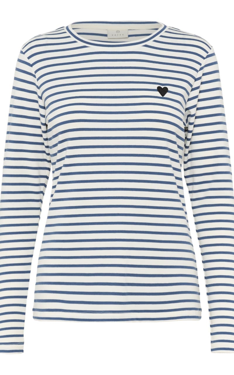 Kaffe- Liddy Striped Long Sleeve in Chalk/ Bering Sea
