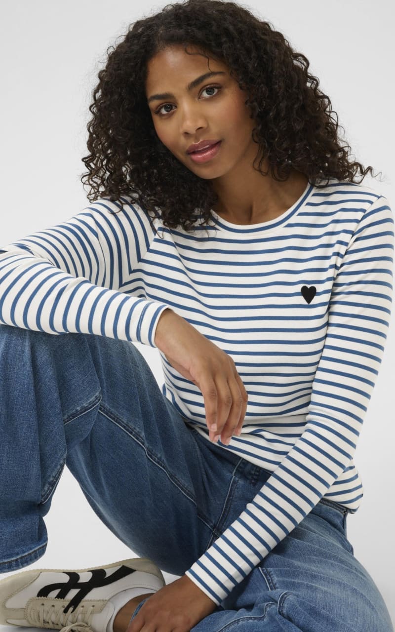 Kaffe- Liddy Striped Long Sleeve in Chalk/ Bering Sea