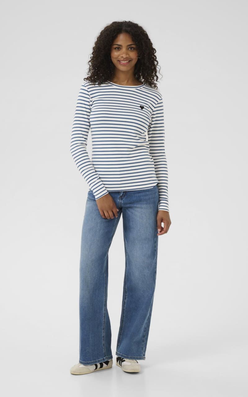 Kaffe- Liddy Striped Long Sleeve in Chalk/ Bering Sea