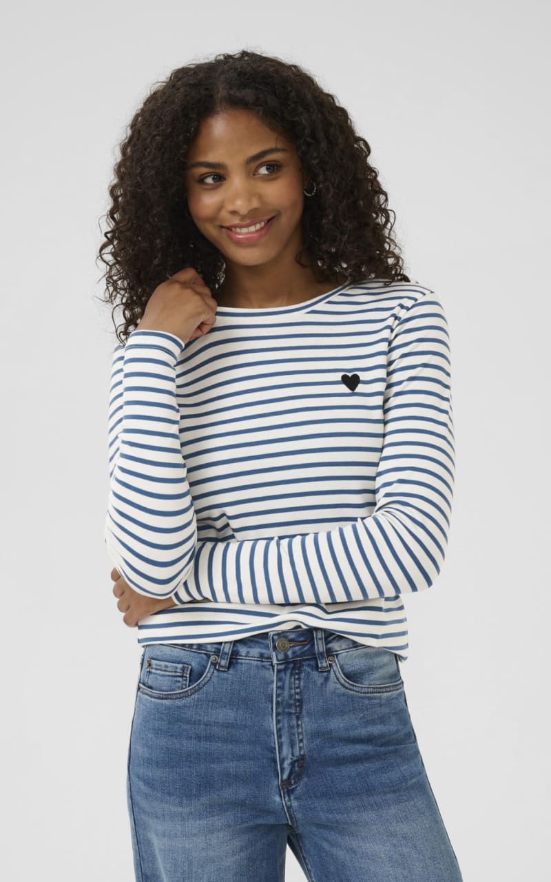 Kaffe- Liddy Striped Long Sleeve in Chalk/ Bering Sea