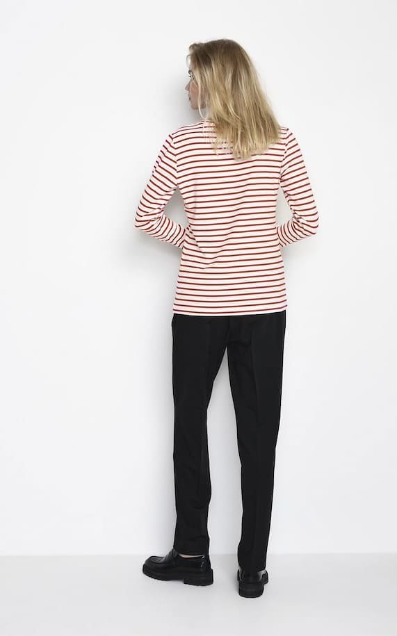 pink and black striped long sleeve shirt