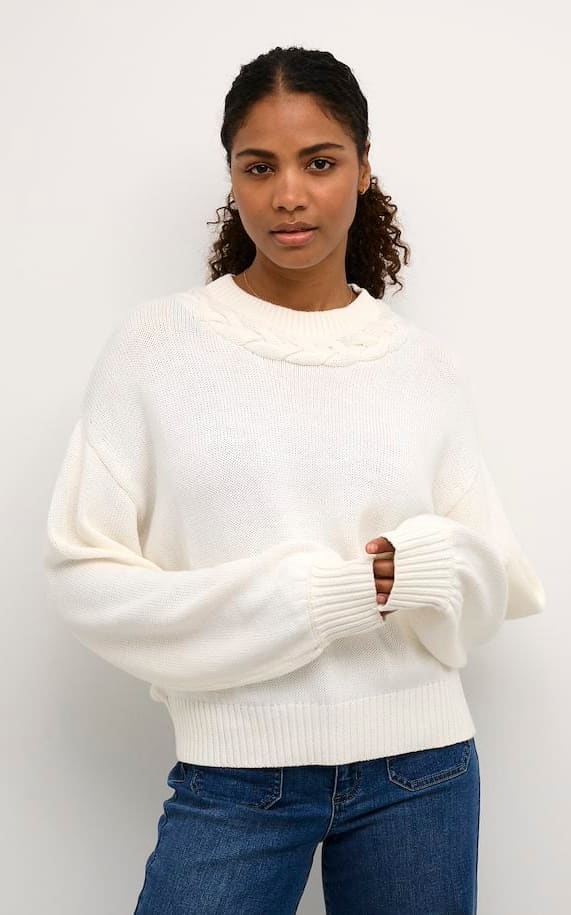 Kaffe- Neva Knit Pullover - Chalk / XS - sweater
