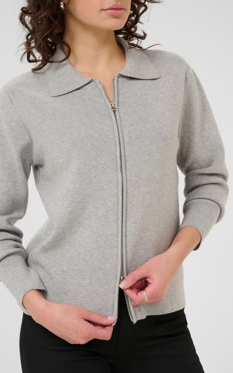 Kaffe- Visja Polo Zip Front Cardigan in Grey Melange