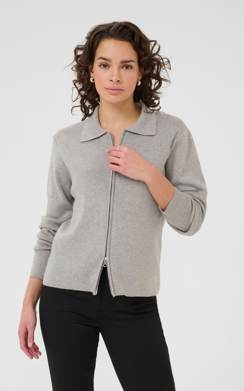 Kaffe- Visja Polo Zip Front Cardigan in Grey Melange