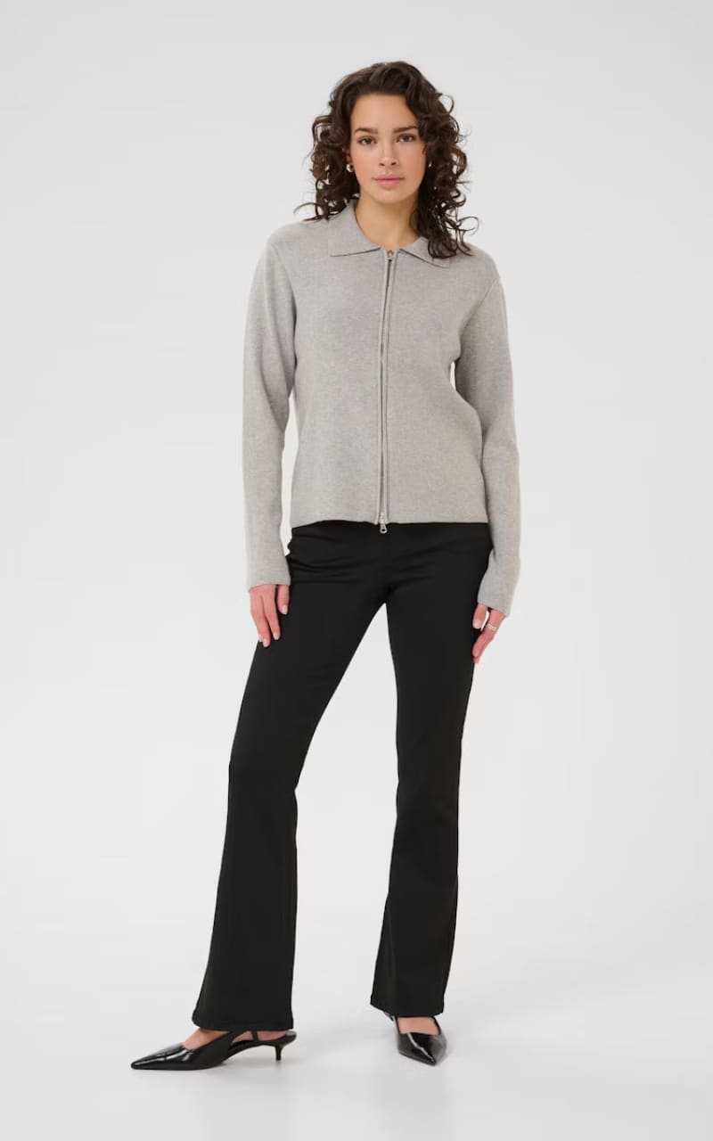 Kaffe- Visja Polo Zip Front Cardigan in Grey Melange