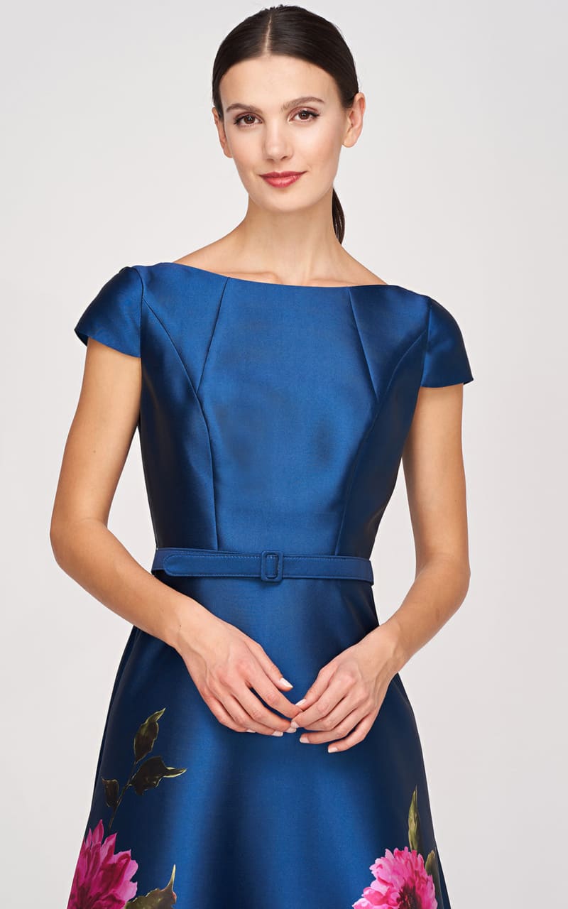 Kay Unger- Ina Tea Length Gown in Dark Ink French Rose