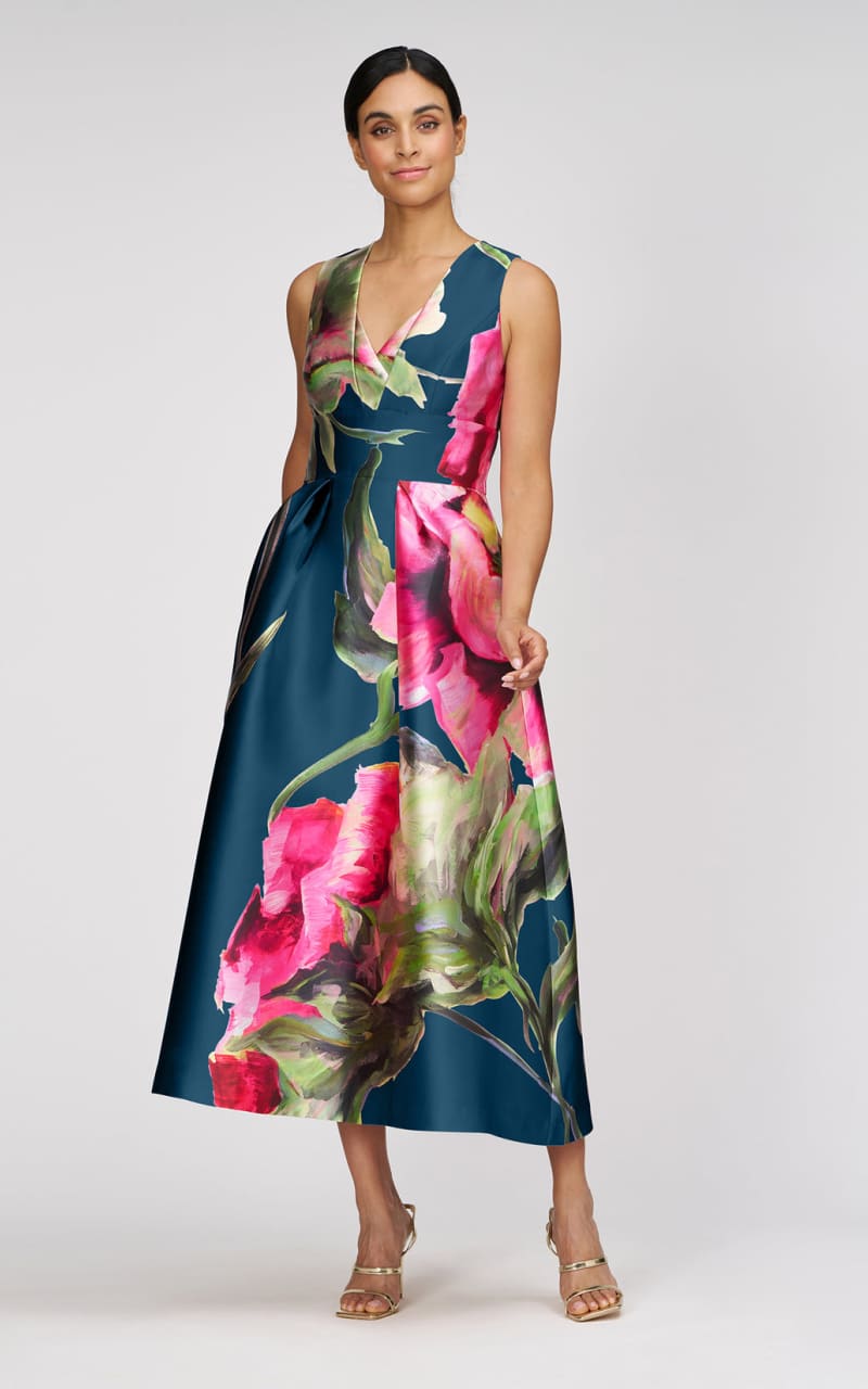 Kay Unger- Regina Tea Length Dress in Blue Opal - DRESS