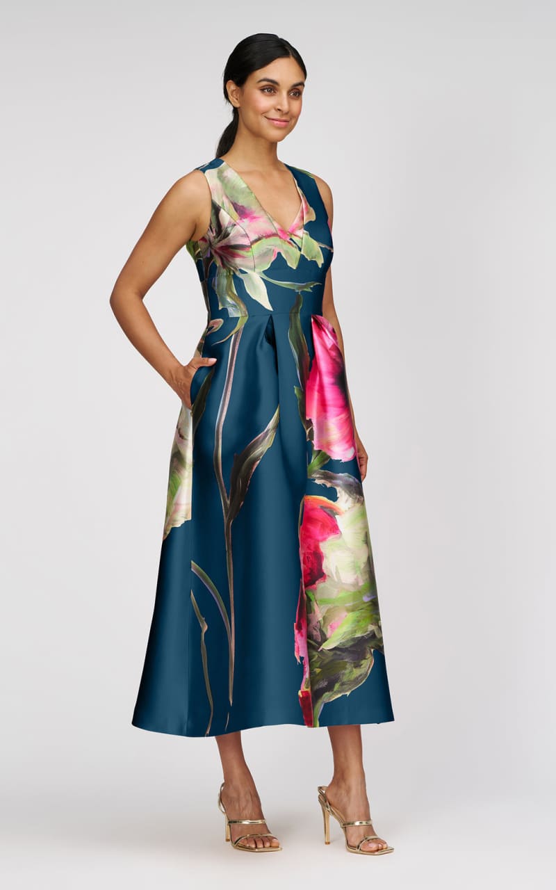 Kay Unger- Regina Tea Length Dress in Blue Opal - DRESS